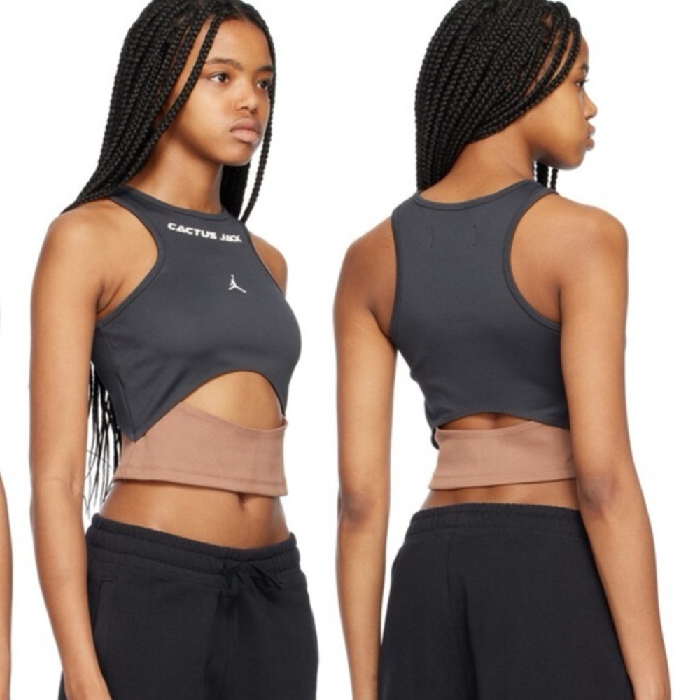 Jordan x Travis Scott Cactus Jack Ribbed Cutout Tank Top Dark Smoke Gray NWT S